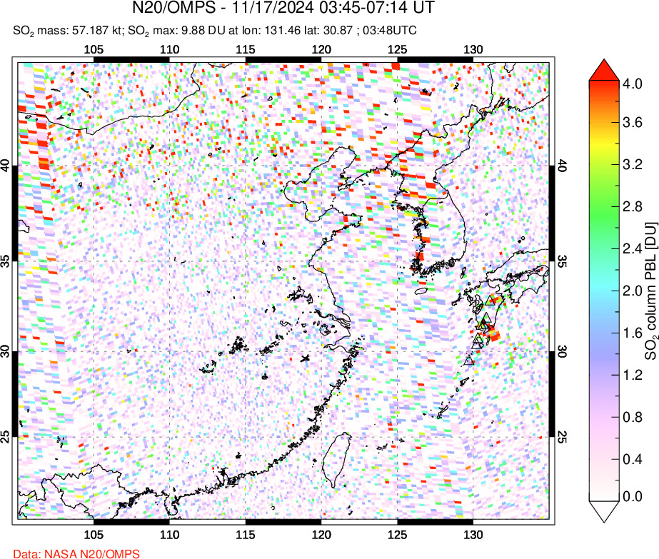 A sulfur dioxide image over Eastern China on Nov 17, 2024.