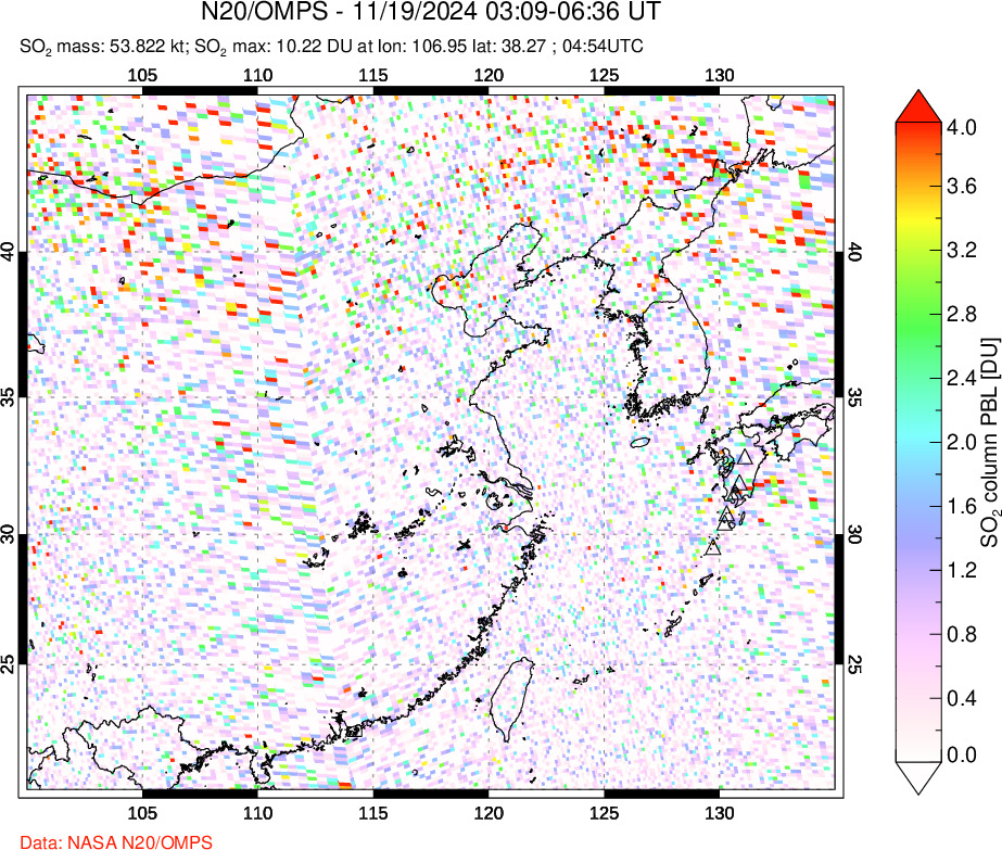 A sulfur dioxide image over Eastern China on Nov 19, 2024.