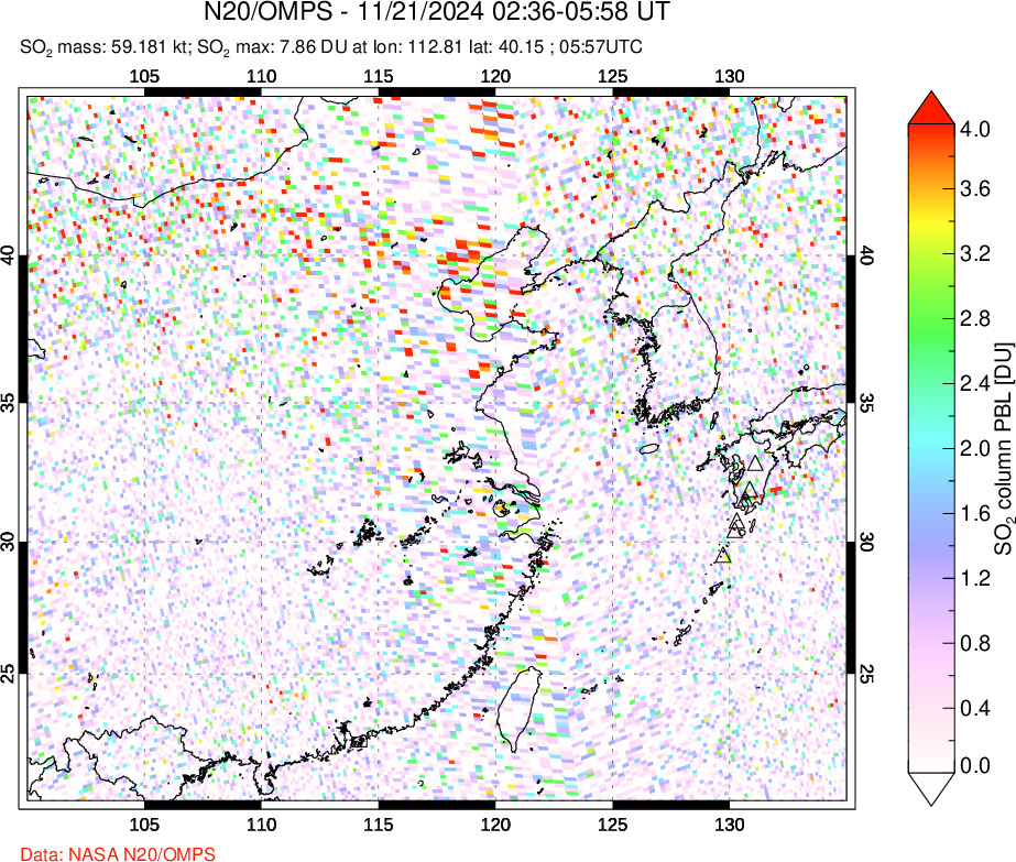 A sulfur dioxide image over Eastern China on Nov 21, 2024.