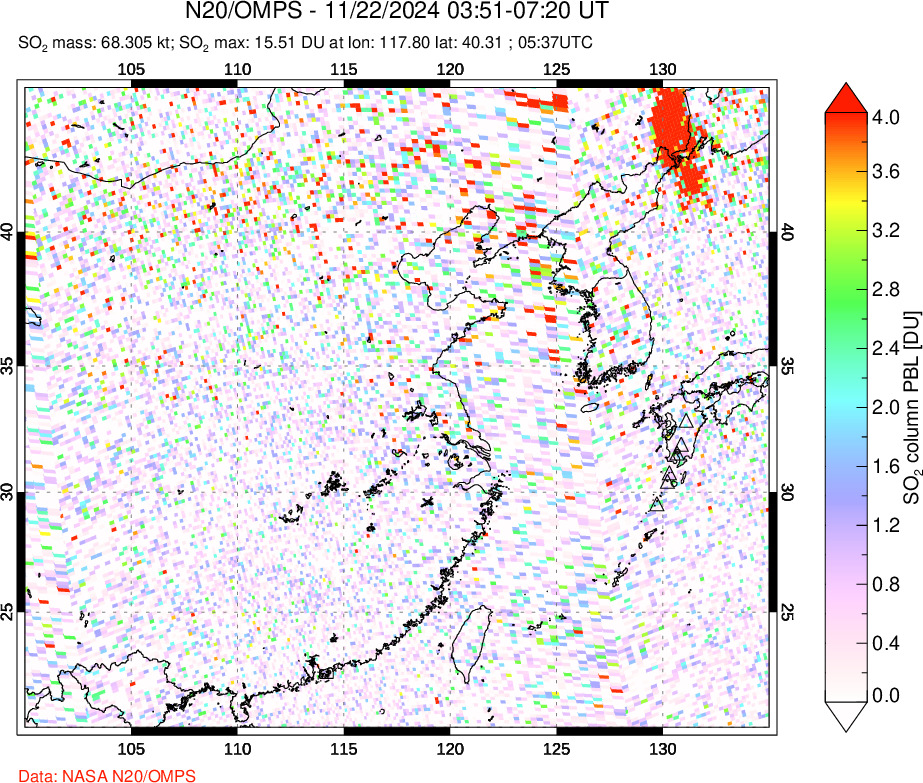 A sulfur dioxide image over Eastern China on Nov 22, 2024.