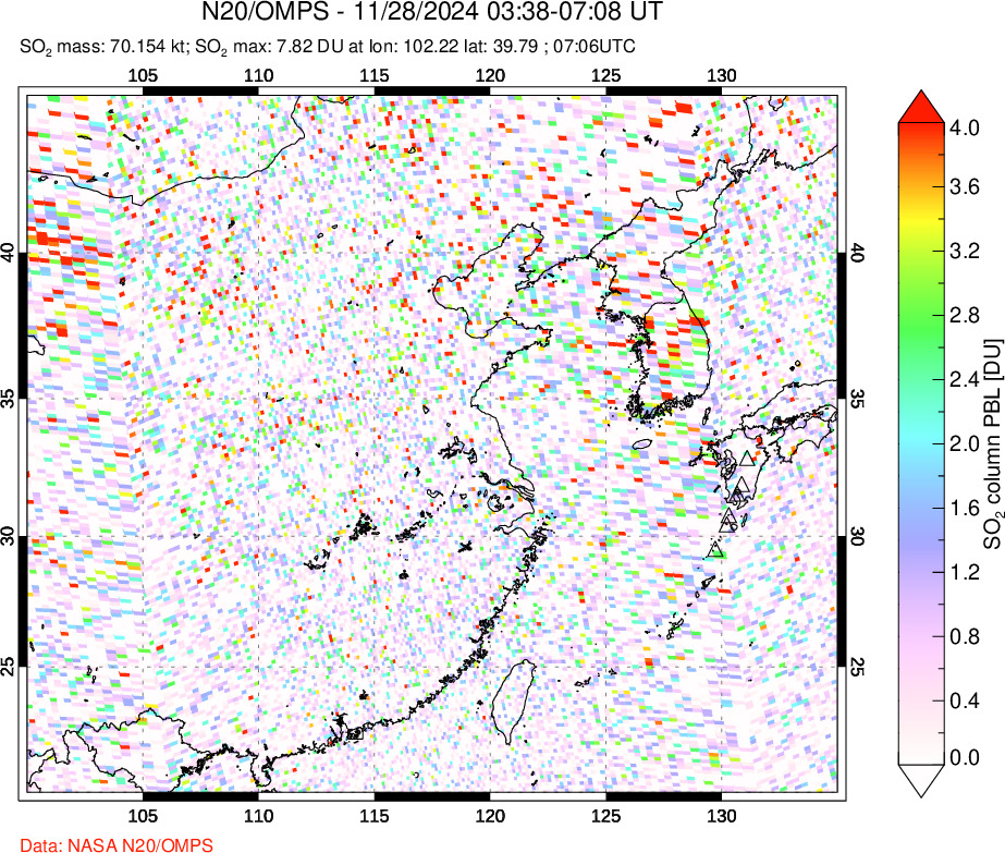 A sulfur dioxide image over Eastern China on Nov 28, 2024.