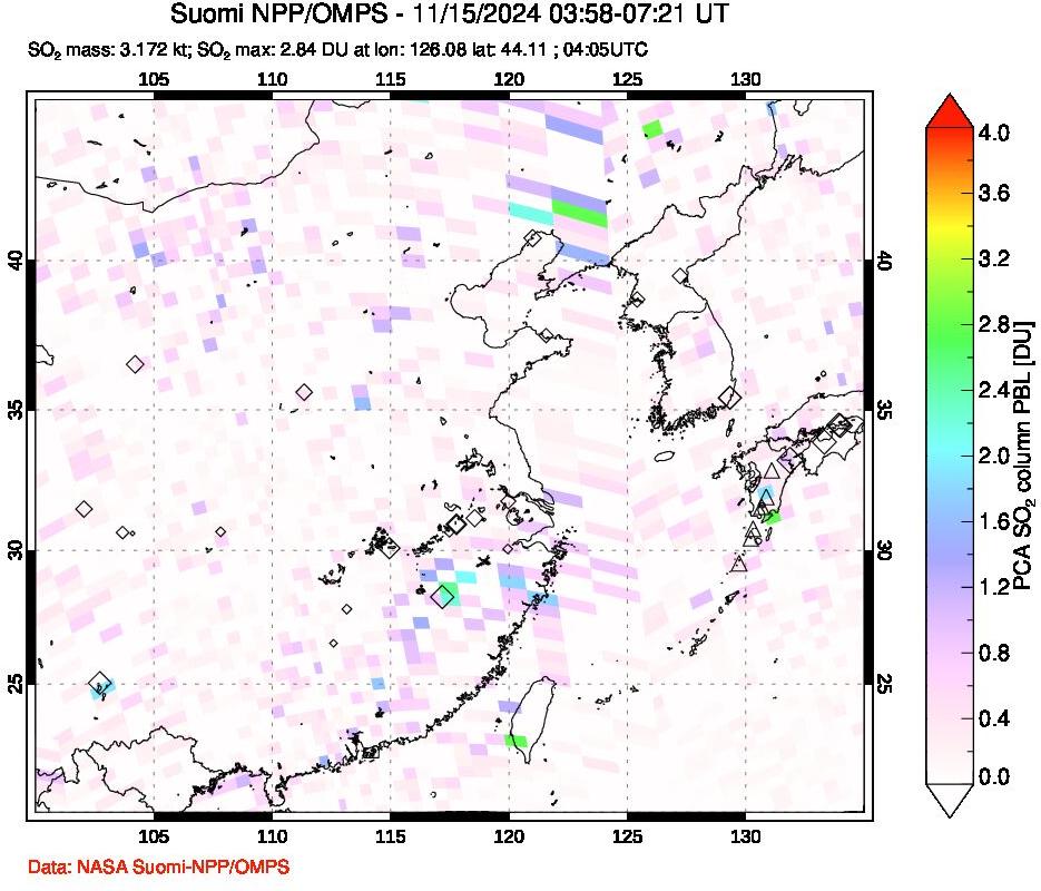 A sulfur dioxide image over Eastern China on Nov 15, 2024.