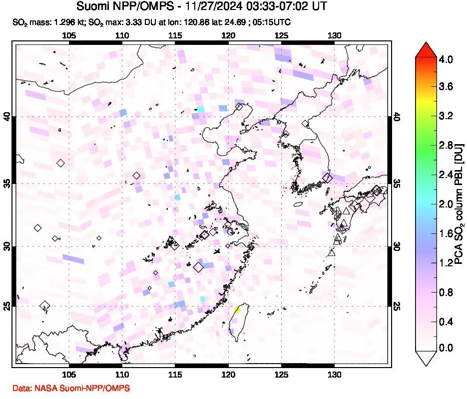 A sulfur dioxide image over Eastern China on Nov 27, 2024.