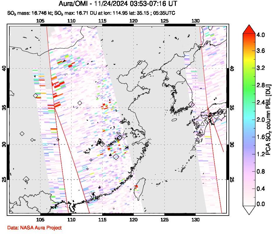 A sulfur dioxide image over Eastern China on Nov 24, 2024.