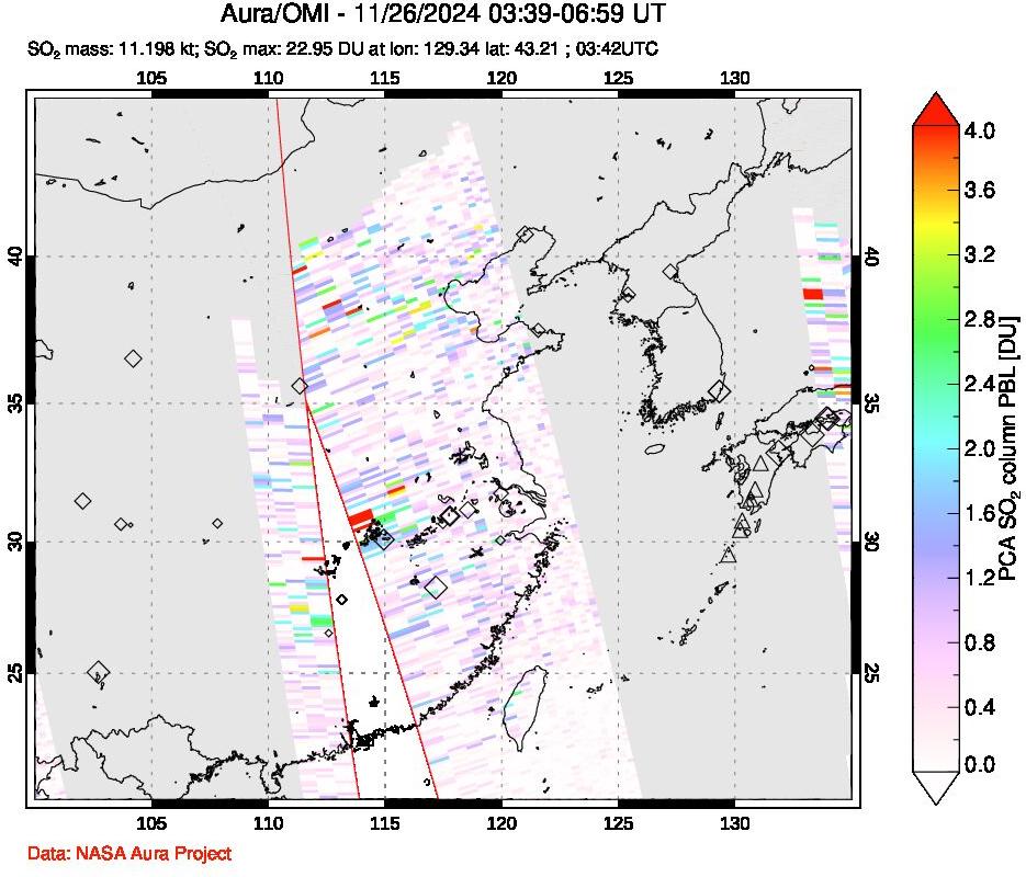 A sulfur dioxide image over Eastern China on Nov 26, 2024.