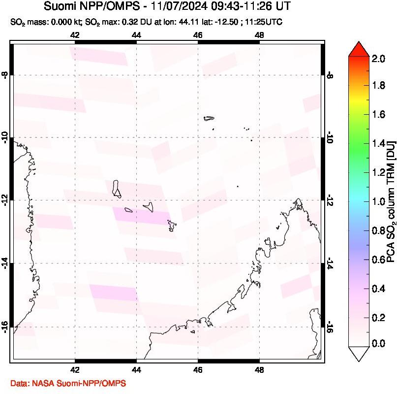 A sulfur dioxide image over Comoro Islands on Nov 07, 2024.