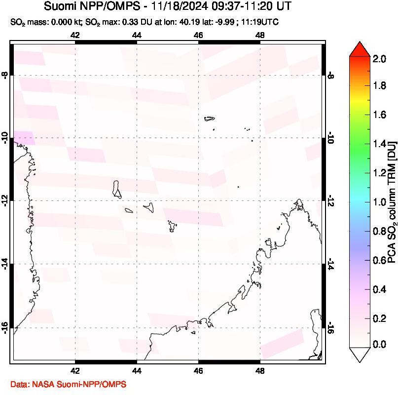 A sulfur dioxide image over Comoro Islands on Nov 18, 2024.