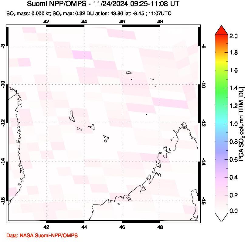 A sulfur dioxide image over Comoro Islands on Nov 24, 2024.