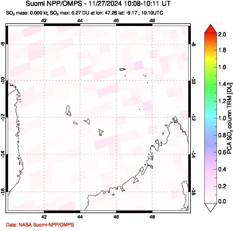 A sulfur dioxide image over Comoro Islands on Nov 27, 2024.