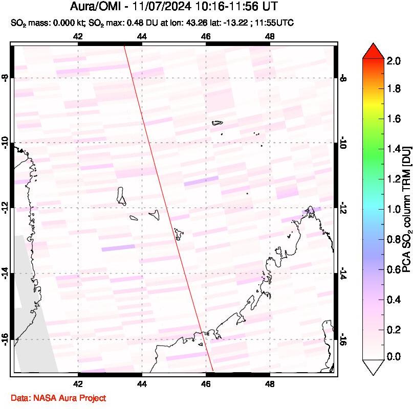 A sulfur dioxide image over Comoro Islands on Nov 07, 2024.