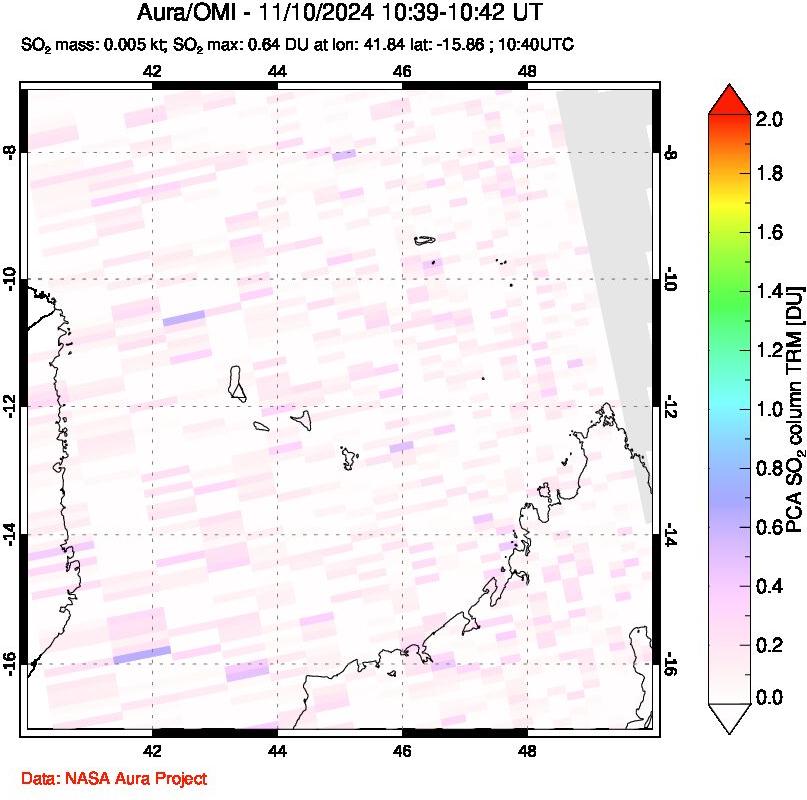 A sulfur dioxide image over Comoro Islands on Nov 10, 2024.