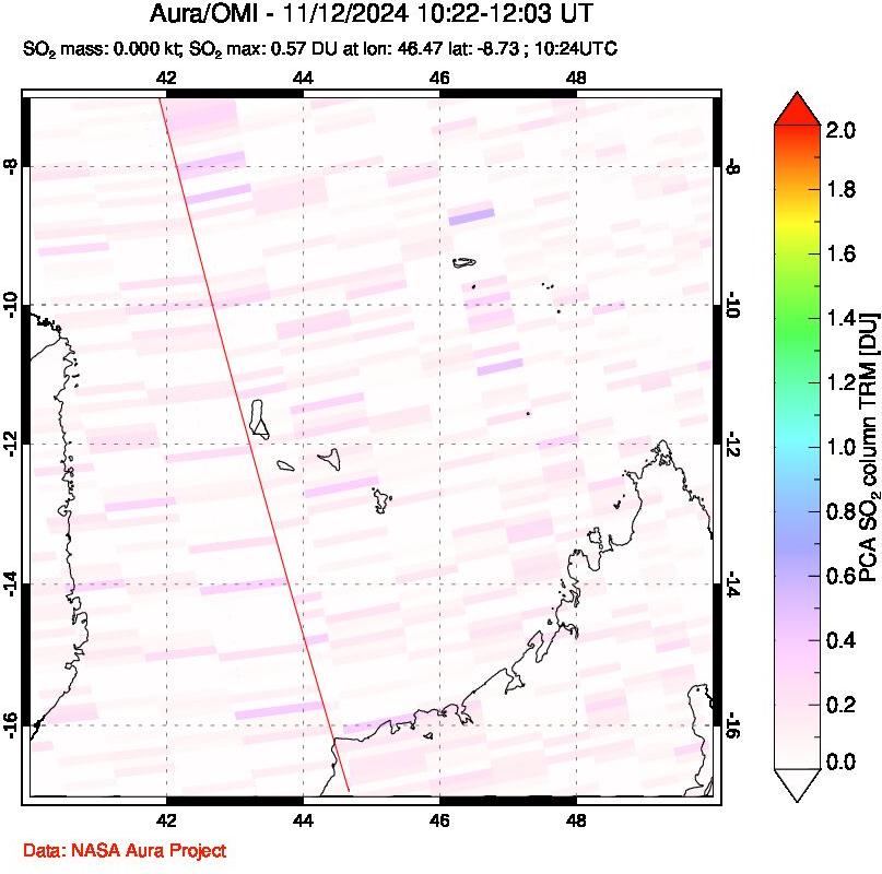 A sulfur dioxide image over Comoro Islands on Nov 12, 2024.