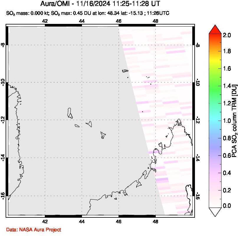 A sulfur dioxide image over Comoro Islands on Nov 16, 2024.