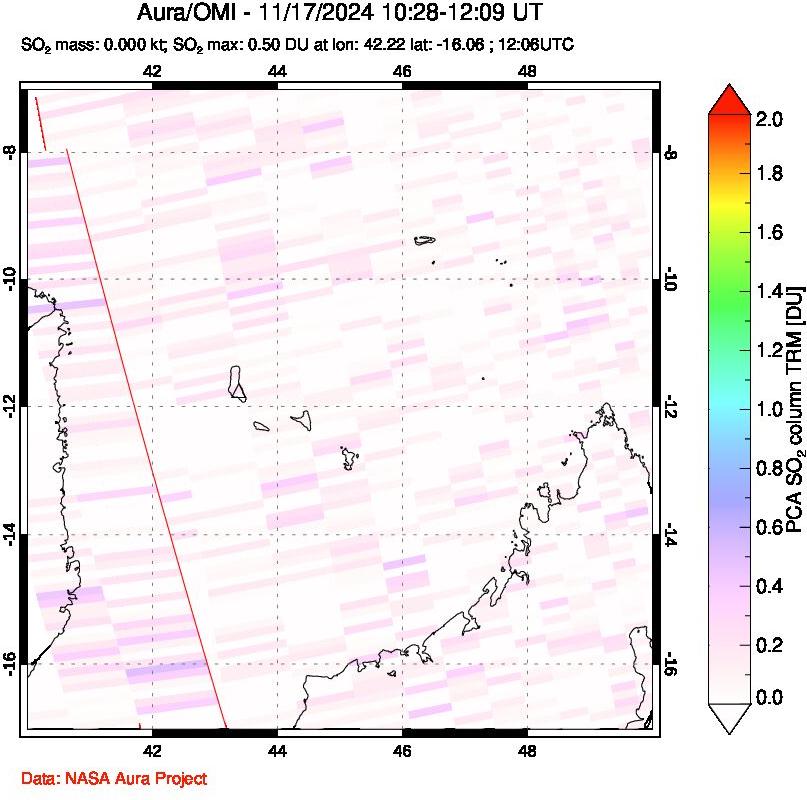 A sulfur dioxide image over Comoro Islands on Nov 17, 2024.