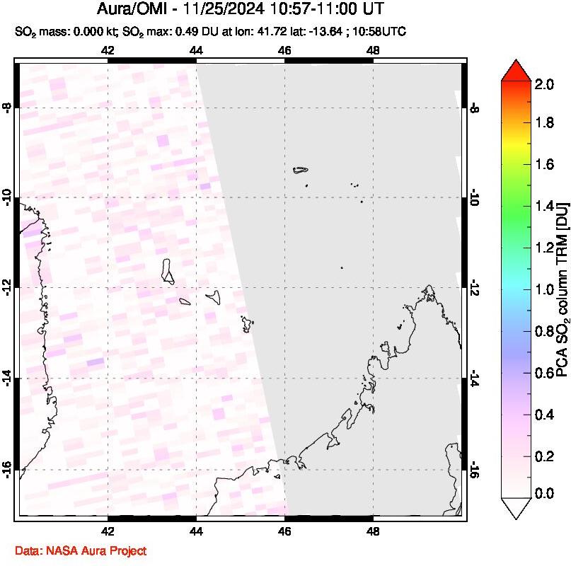 A sulfur dioxide image over Comoro Islands on Nov 25, 2024.