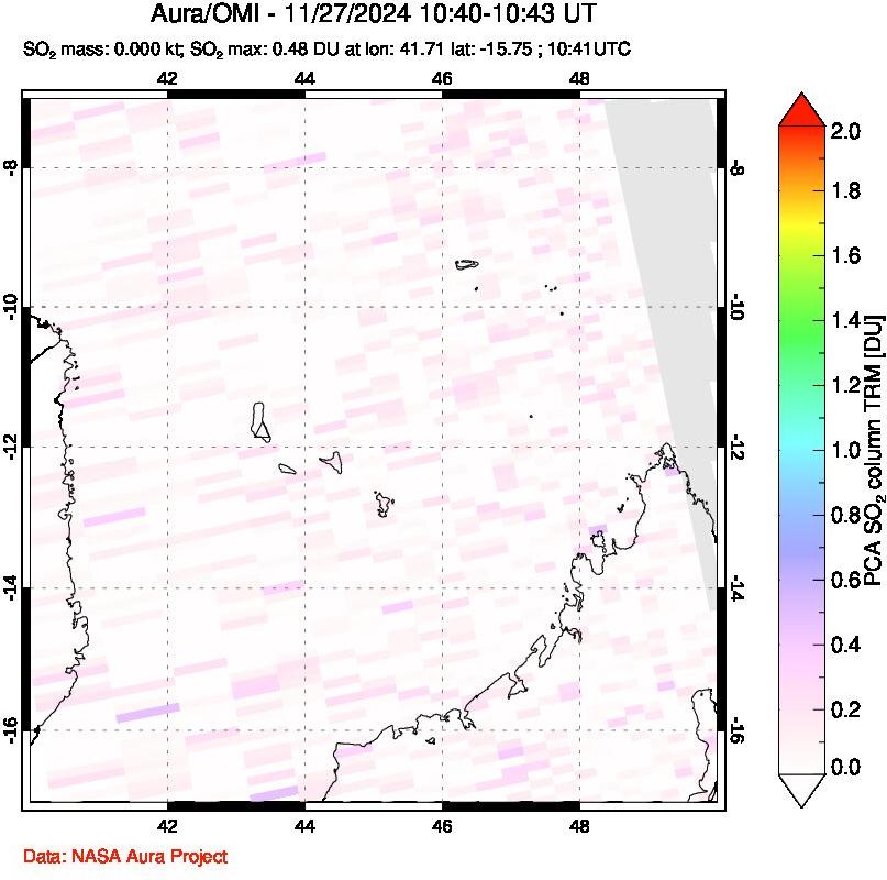 A sulfur dioxide image over Comoro Islands on Nov 27, 2024.