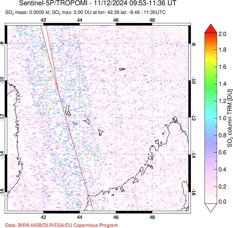 A sulfur dioxide image over Comoro Islands on Nov 12, 2024.