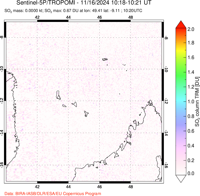 A sulfur dioxide image over Comoro Islands on Nov 16, 2024.