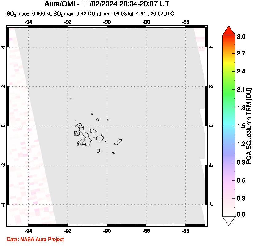 A sulfur dioxide image over Galápagos Islands on Nov 02, 2024.