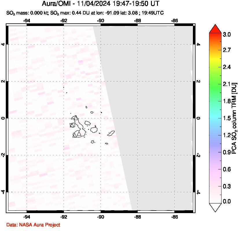 A sulfur dioxide image over Galápagos Islands on Nov 04, 2024.