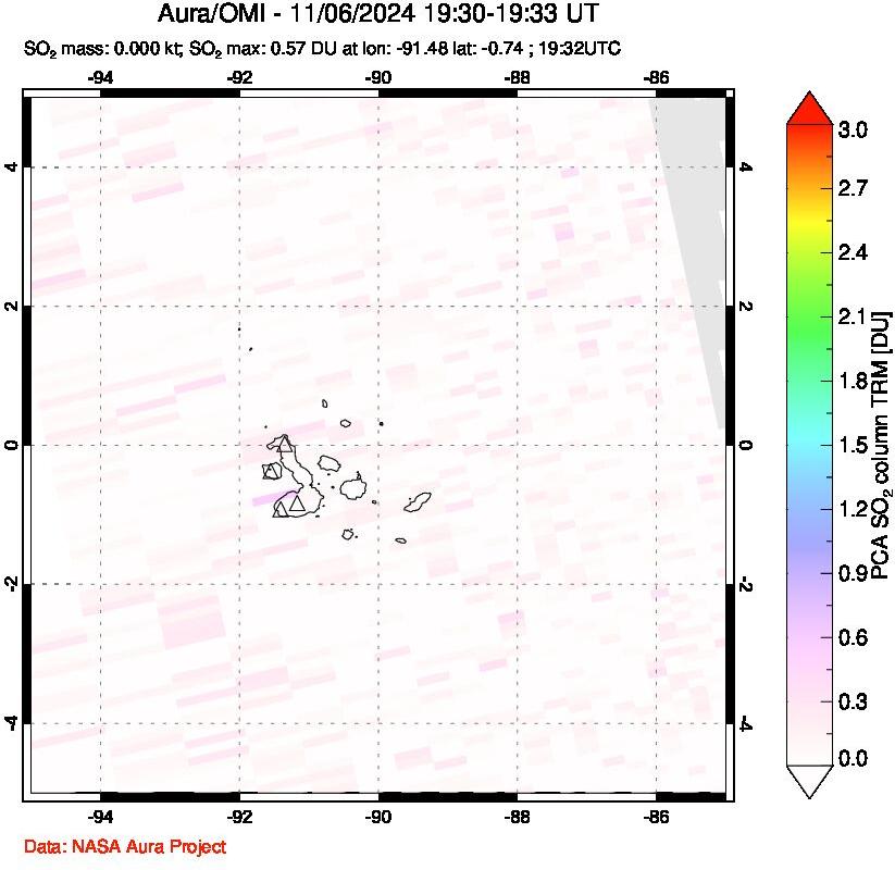 A sulfur dioxide image over Galápagos Islands on Nov 06, 2024.