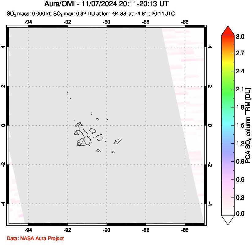 A sulfur dioxide image over Galápagos Islands on Nov 07, 2024.