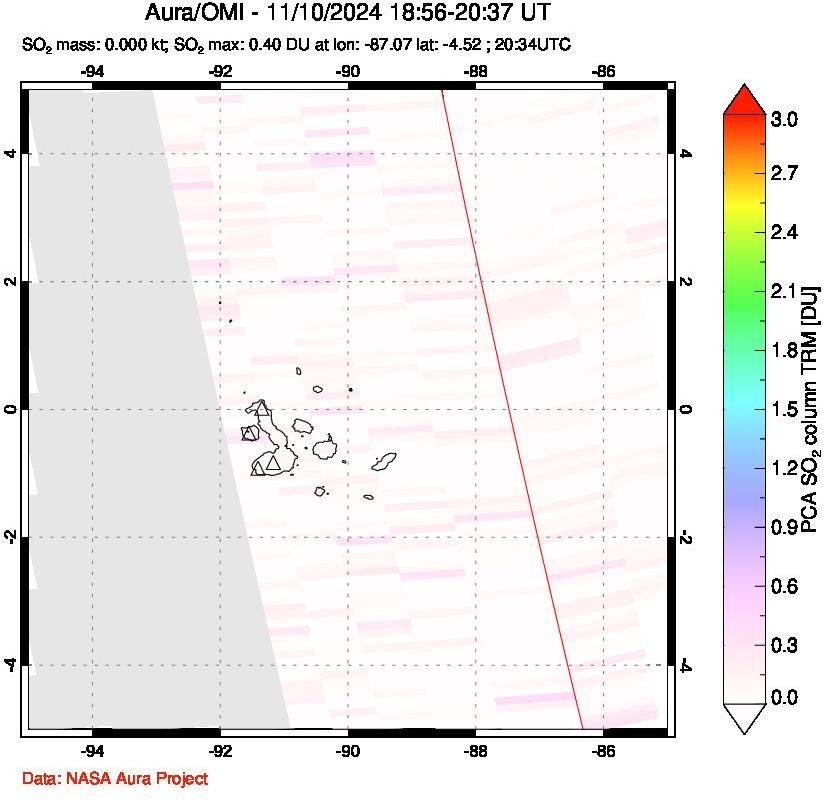 A sulfur dioxide image over Galápagos Islands on Nov 10, 2024.