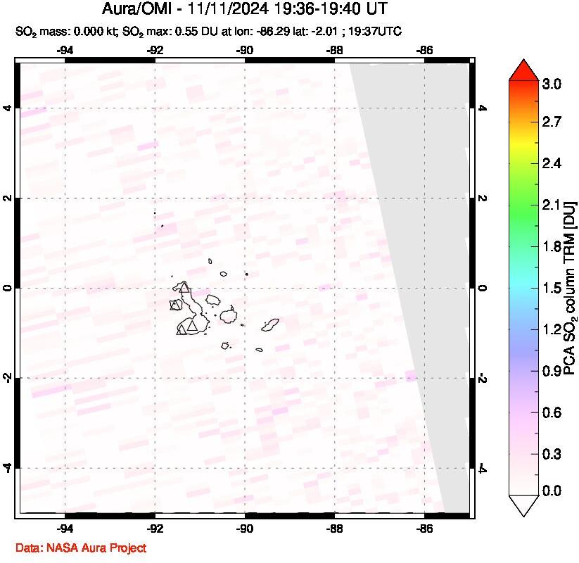 A sulfur dioxide image over Galápagos Islands on Nov 11, 2024.