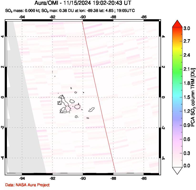 A sulfur dioxide image over Galápagos Islands on Nov 15, 2024.