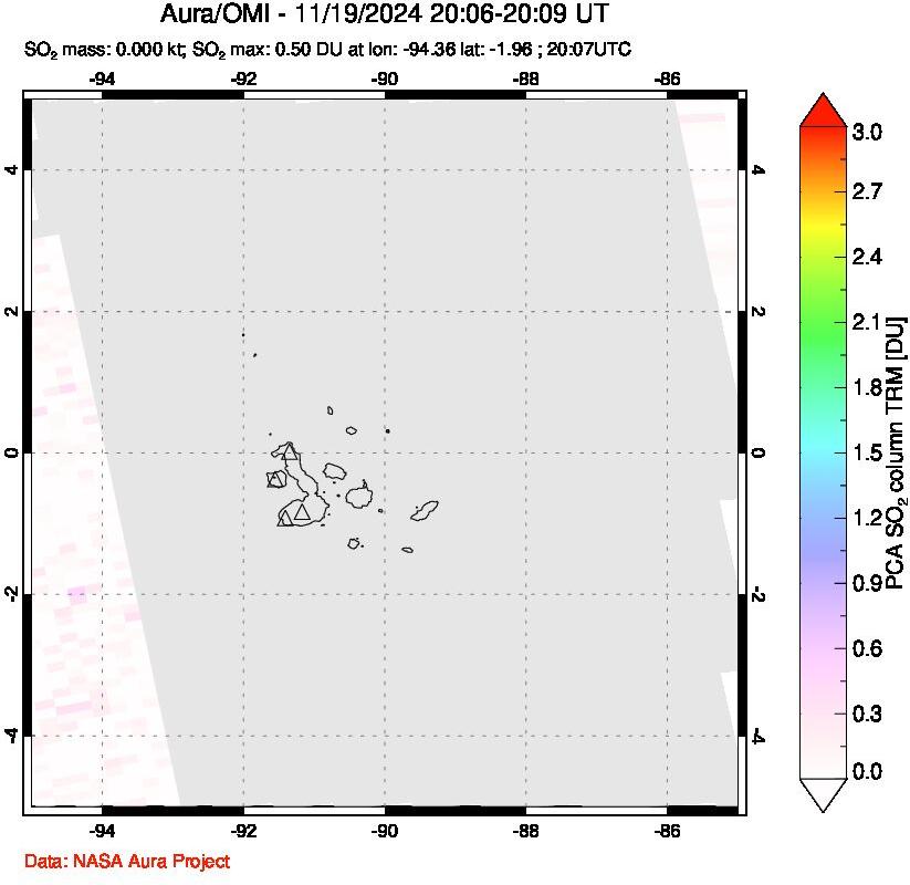 A sulfur dioxide image over Galápagos Islands on Nov 19, 2024.