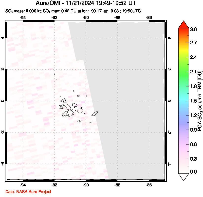 A sulfur dioxide image over Galápagos Islands on Nov 21, 2024.