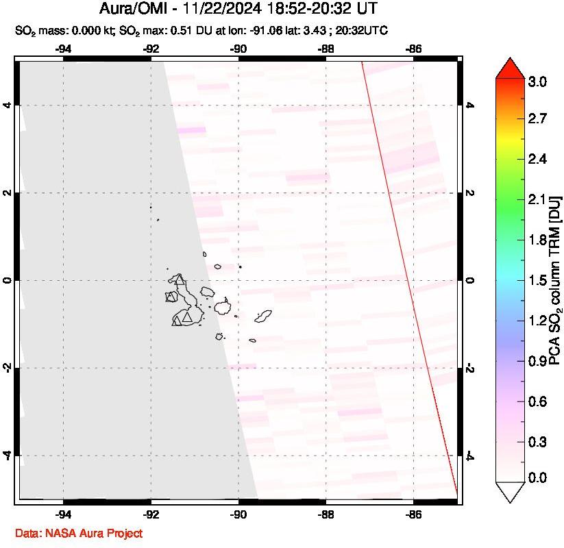 A sulfur dioxide image over Galápagos Islands on Nov 22, 2024.