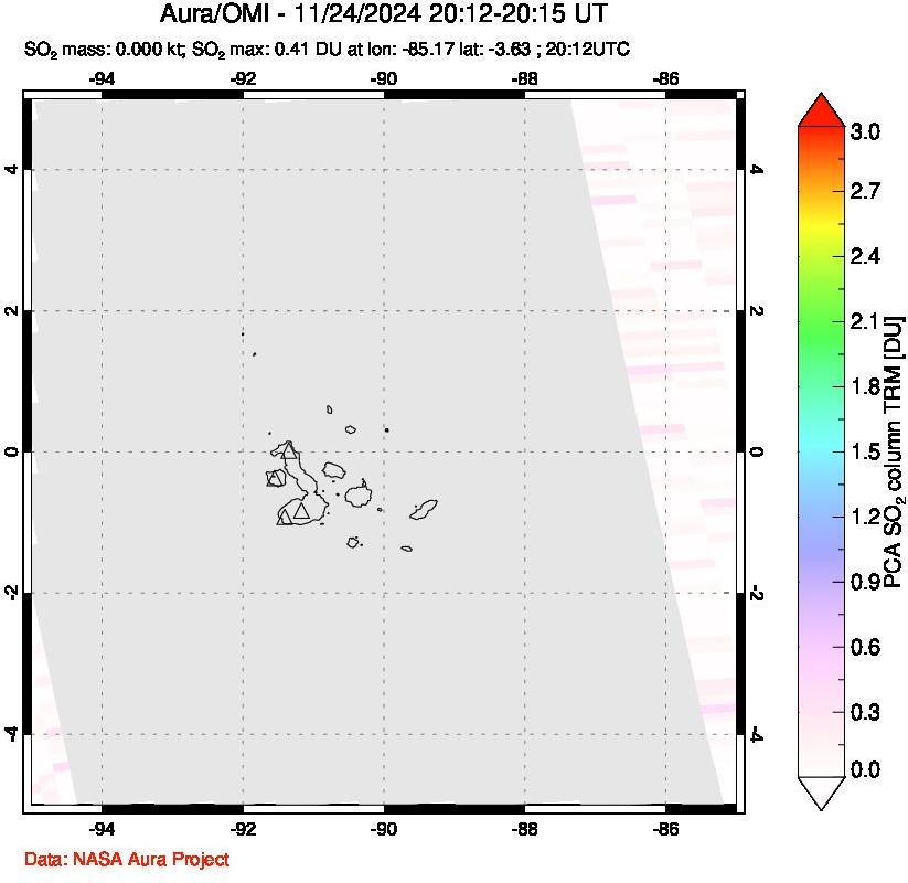 A sulfur dioxide image over Galápagos Islands on Nov 24, 2024.