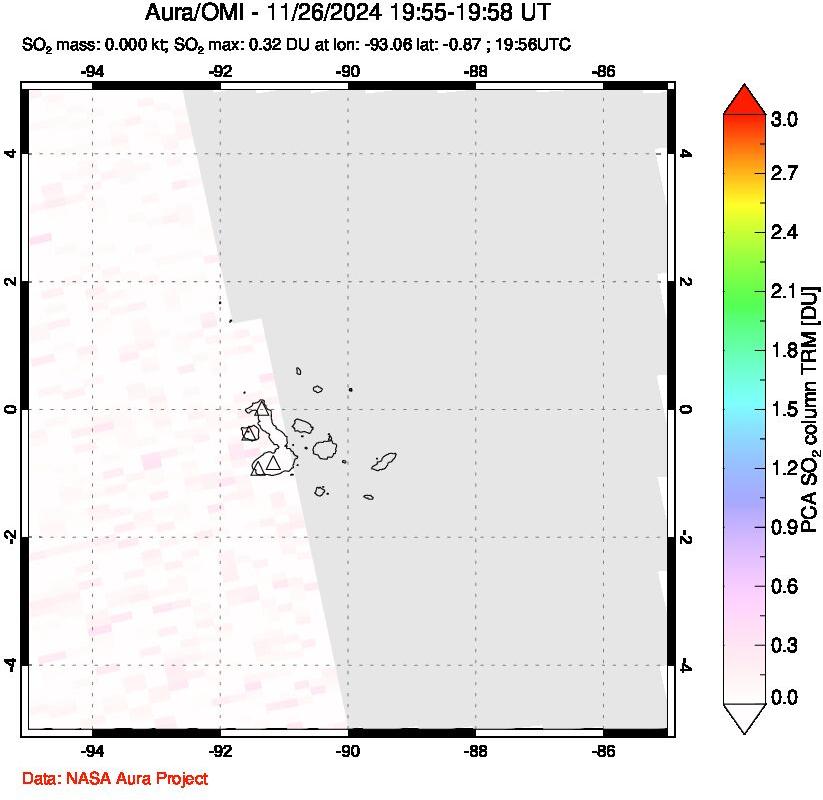 A sulfur dioxide image over Galápagos Islands on Nov 26, 2024.