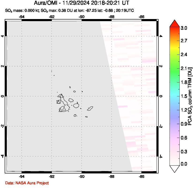 A sulfur dioxide image over Galápagos Islands on Nov 29, 2024.