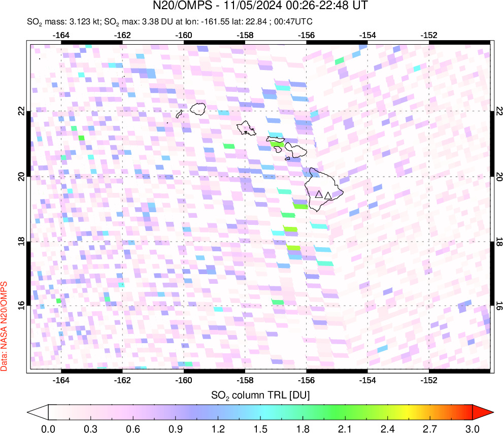 A sulfur dioxide image over Hawaii, USA on Nov 05, 2024.