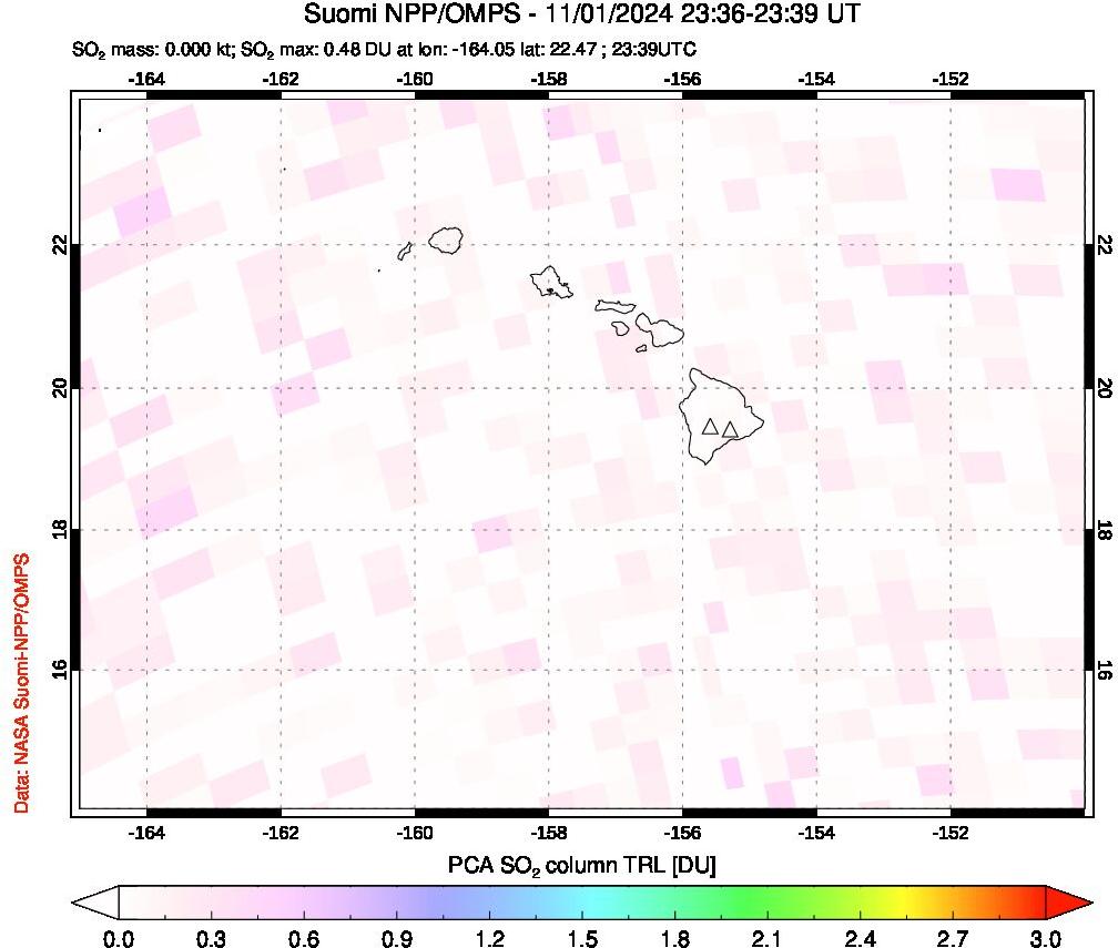 A sulfur dioxide image over Hawaii, USA on Nov 01, 2024.