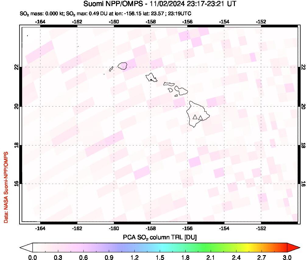 A sulfur dioxide image over Hawaii, USA on Nov 02, 2024.