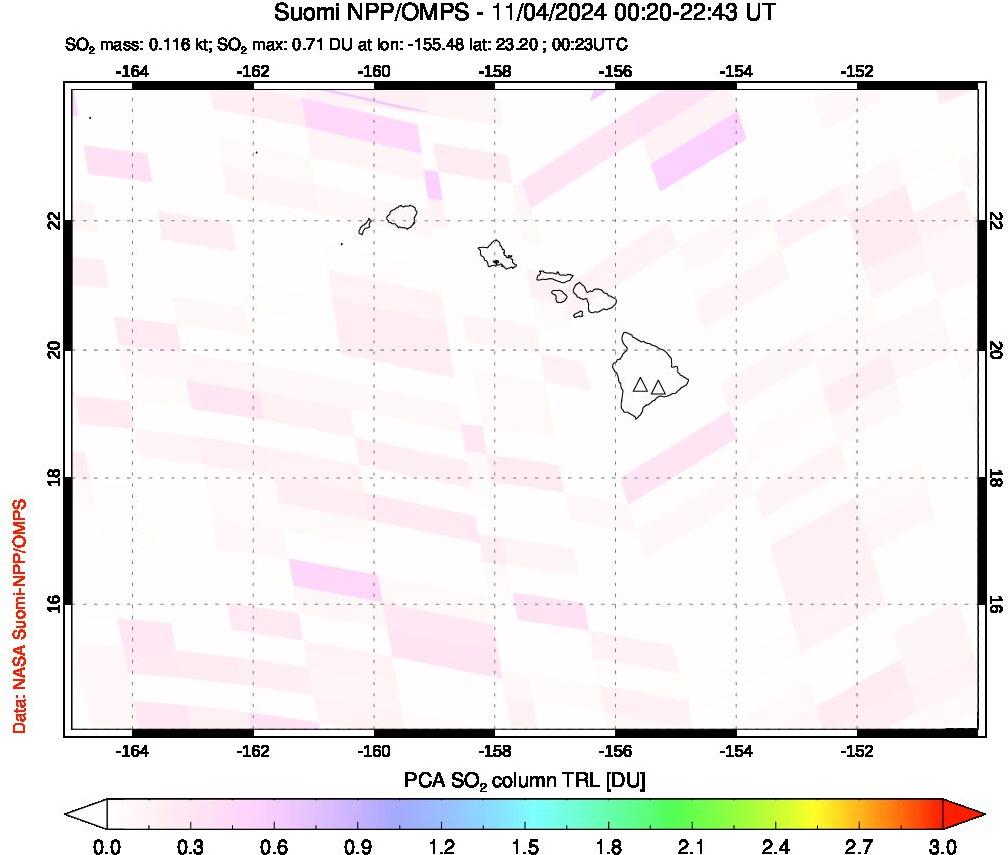 A sulfur dioxide image over Hawaii, USA on Nov 04, 2024.