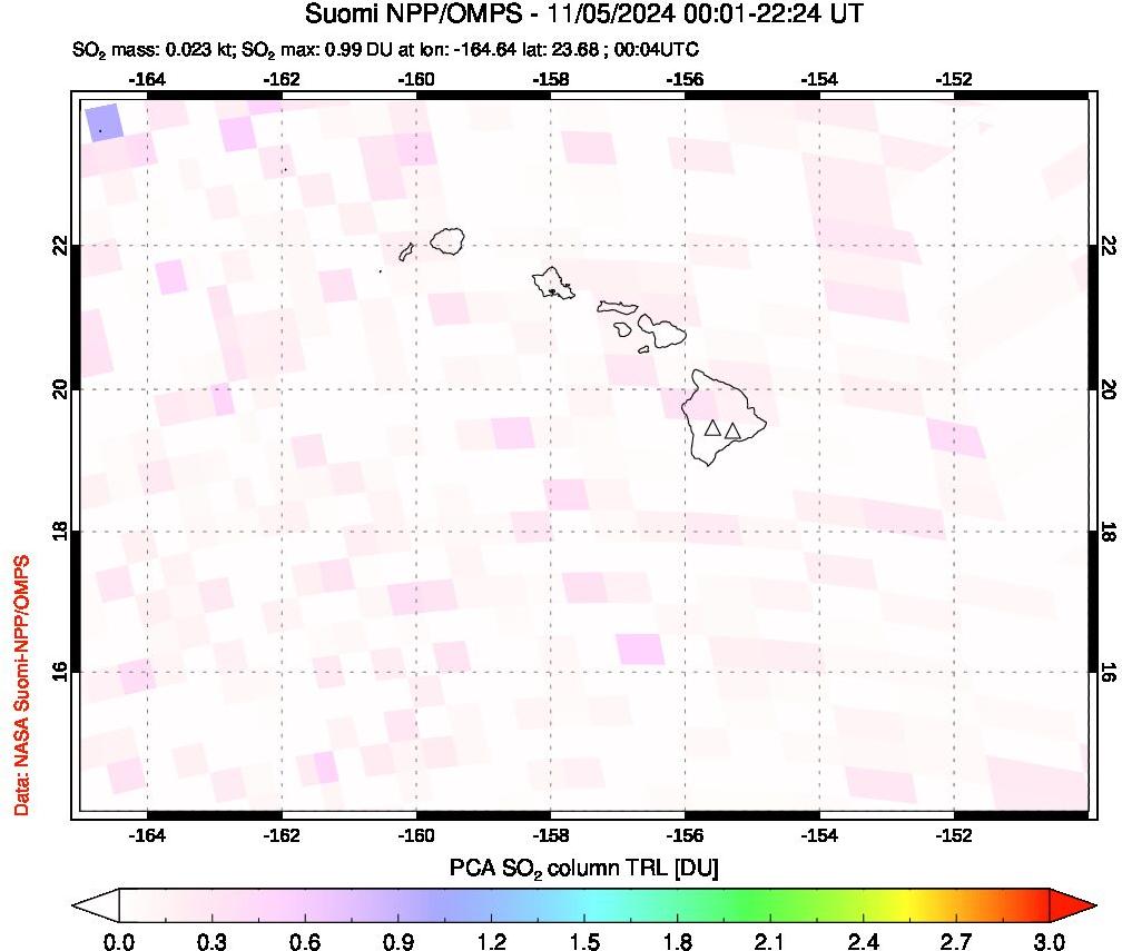 A sulfur dioxide image over Hawaii, USA on Nov 05, 2024.