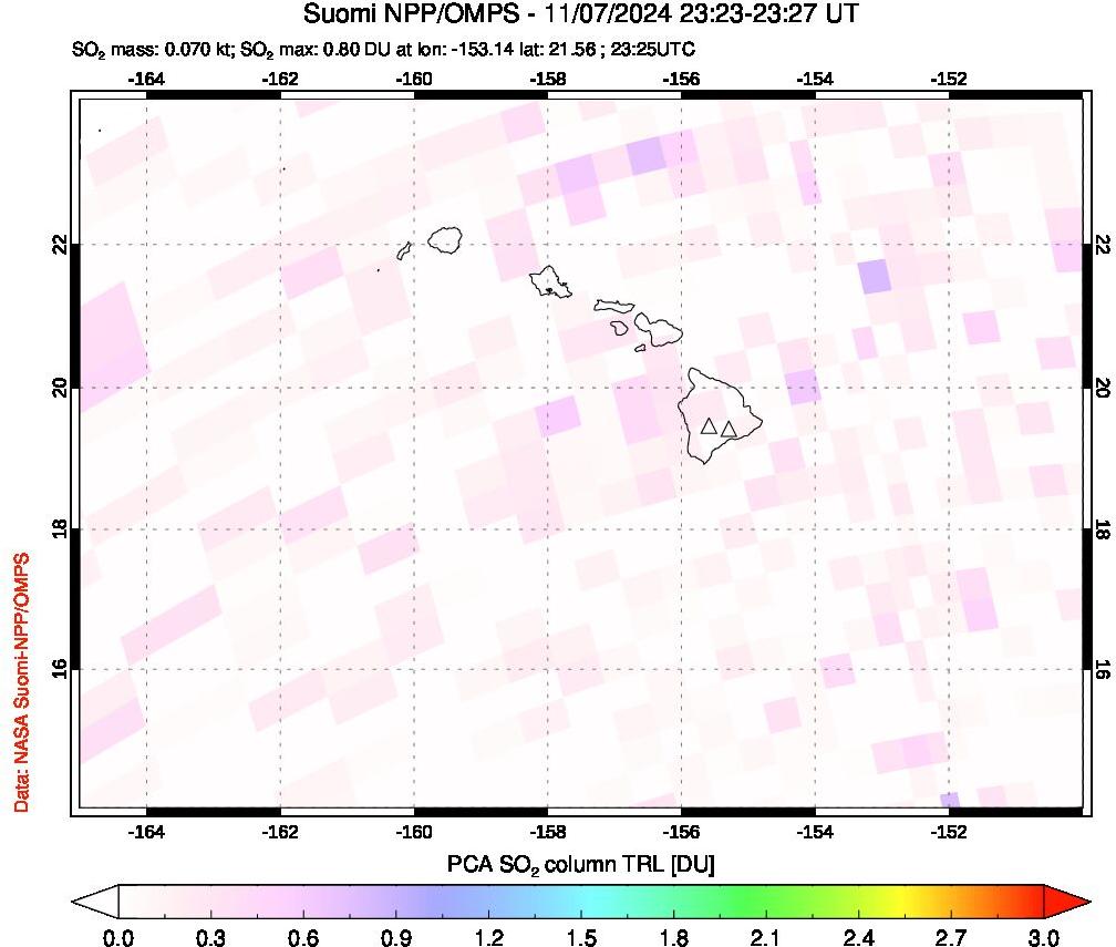 A sulfur dioxide image over Hawaii, USA on Nov 07, 2024.