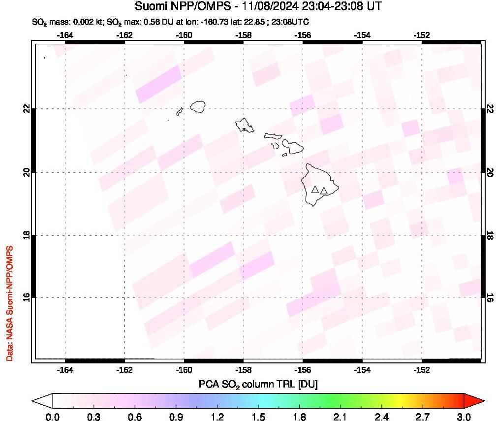 A sulfur dioxide image over Hawaii, USA on Nov 08, 2024.