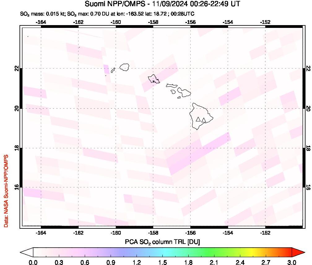 A sulfur dioxide image over Hawaii, USA on Nov 09, 2024.