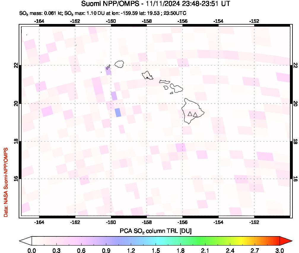 A sulfur dioxide image over Hawaii, USA on Nov 11, 2024.