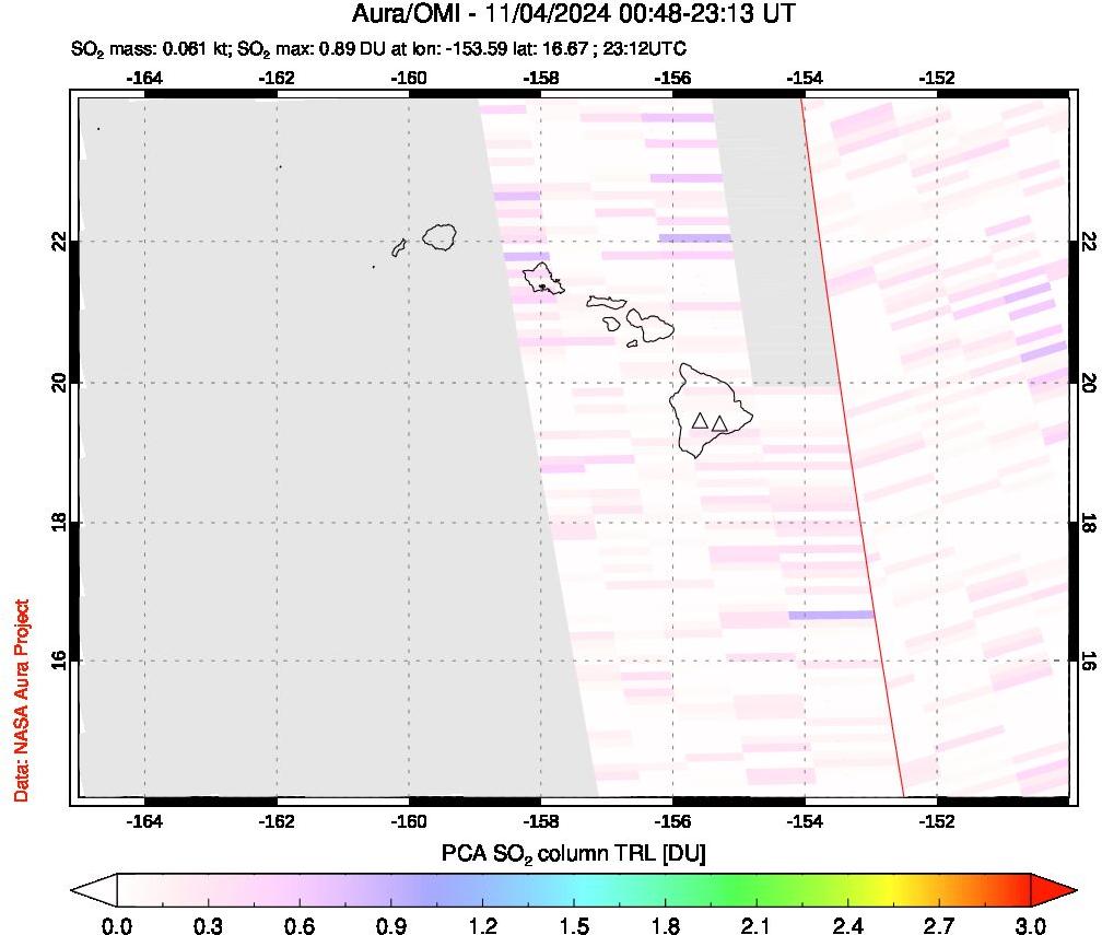 A sulfur dioxide image over Hawaii, USA on Nov 04, 2024.