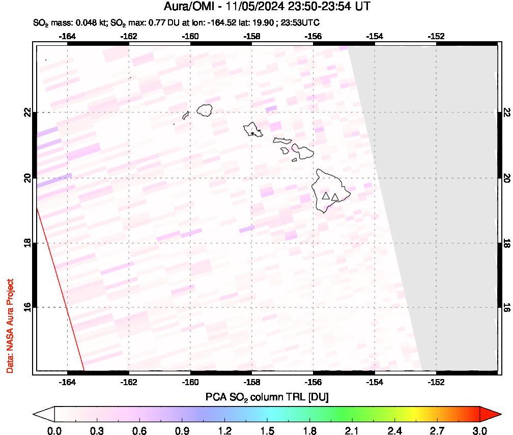 A sulfur dioxide image over Hawaii, USA on Nov 05, 2024.