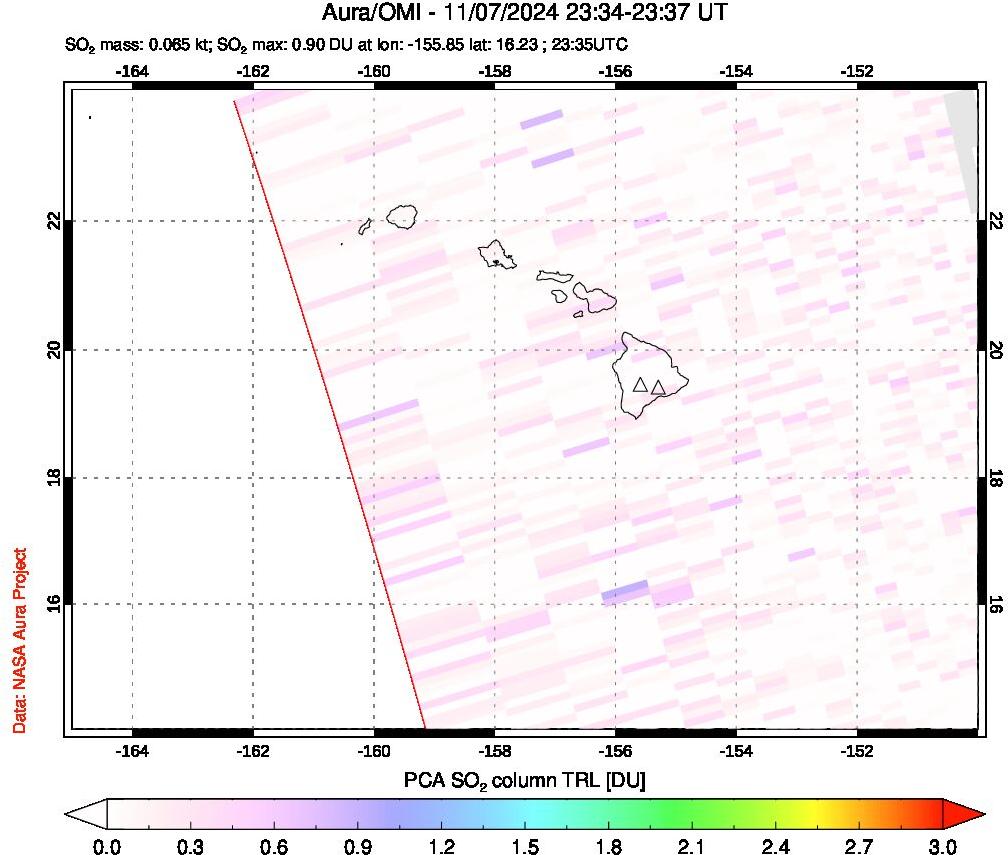 A sulfur dioxide image over Hawaii, USA on Nov 07, 2024.