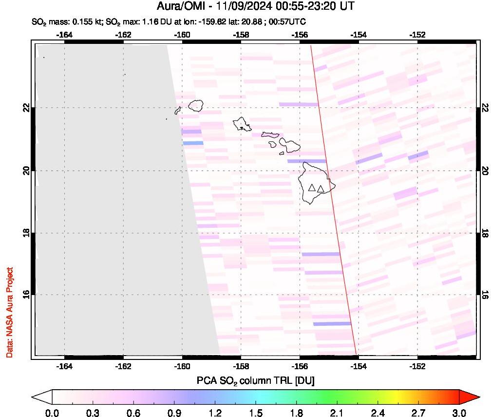 A sulfur dioxide image over Hawaii, USA on Nov 09, 2024.