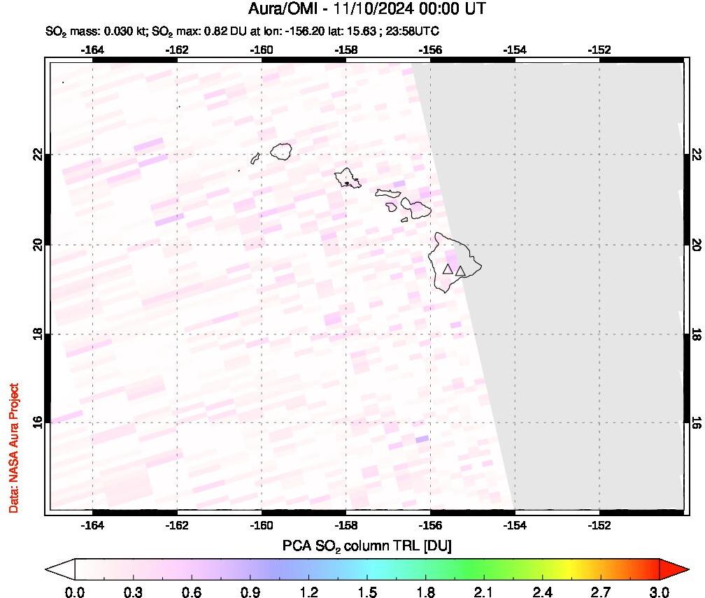 A sulfur dioxide image over Hawaii, USA on Nov 10, 2024.