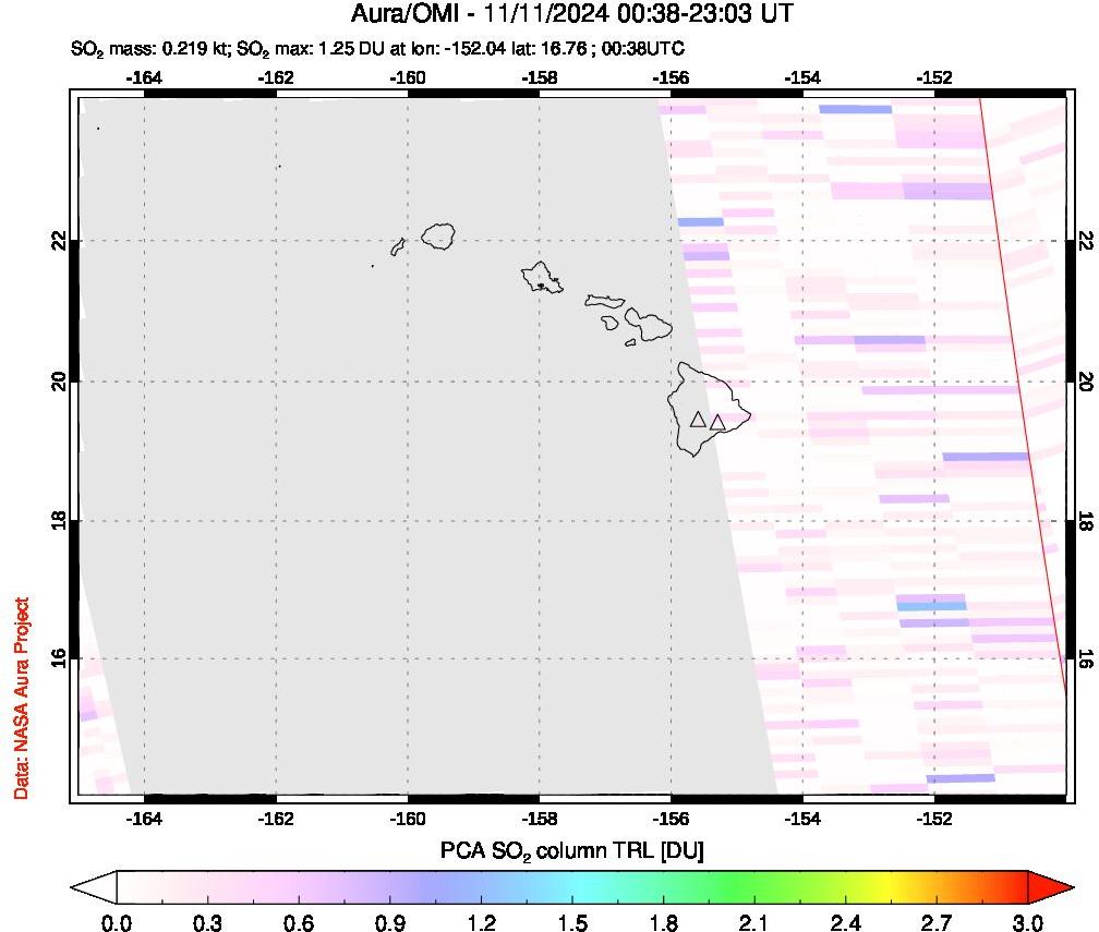 A sulfur dioxide image over Hawaii, USA on Nov 11, 2024.